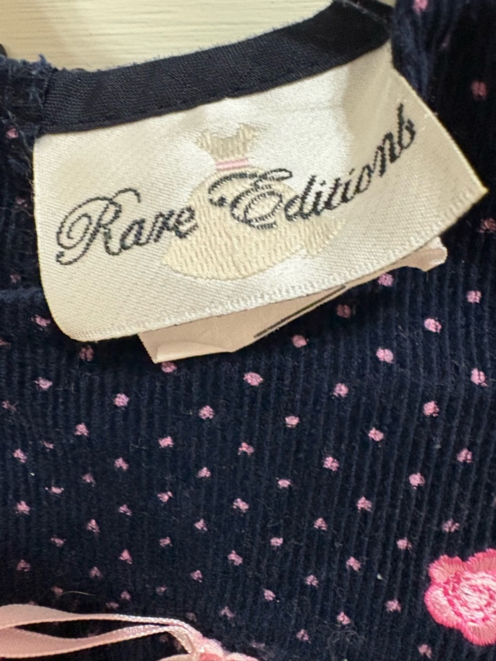 Rare Editions Navy Blue Corduroy Dress with Pink Ballet Slipper Embroidery 24m - Picture 6 of 9